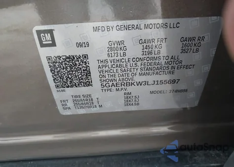 2020 Buick Enclave Fwd Essence из США, поврежденный, VIN 5GAERBKW3LJ155697